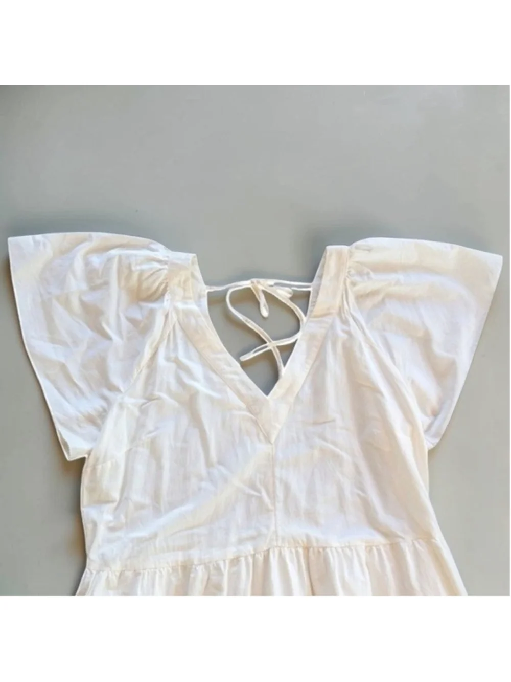 Old Navy Ivory Embroidered Flutter Sleeve Mini Dress Sz L Tall